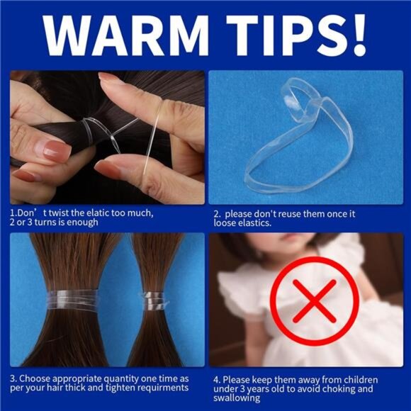 Clear elastic hair bands 2000pcs mini hair ties rubber bands for braids ponytail - Picture 7 of 8